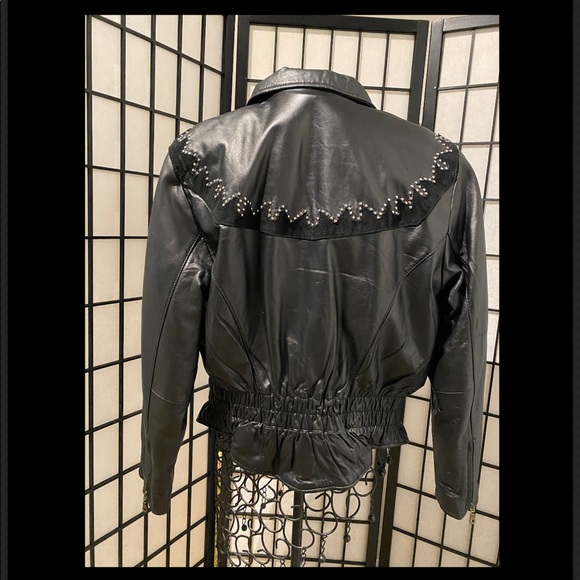 Genuine Vintage Leather Embroidered Biker Jacket - Picture 2 of 3